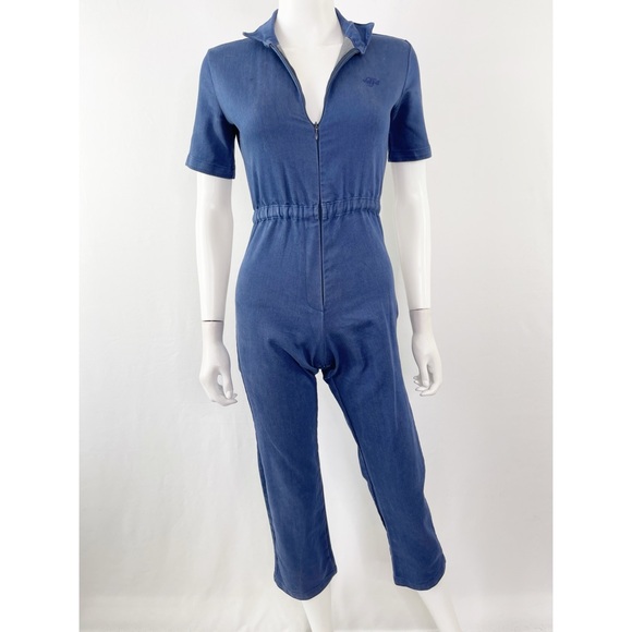 Valfre Jumpsuit Denim Overalls Zip Up V-Neck Short Sleeves Size XS - Picture 2 of 14